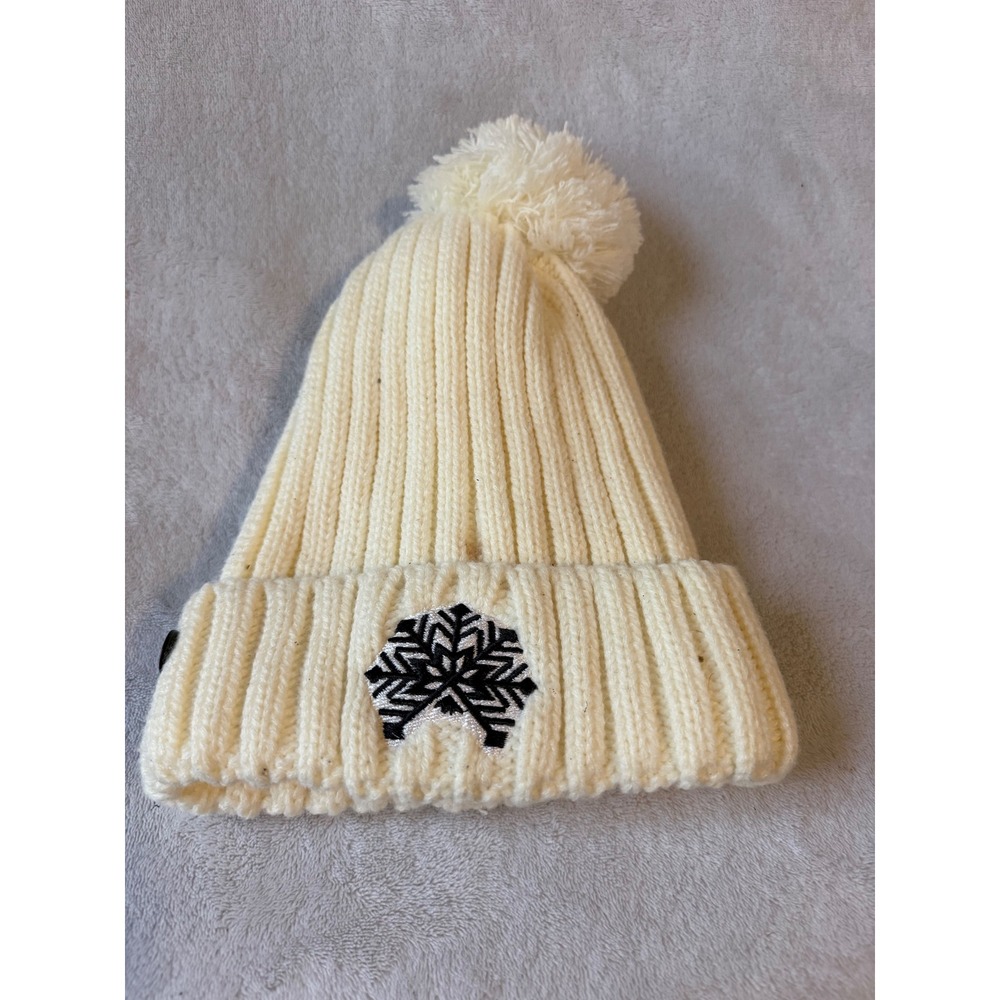 Unbranded Snowflake Beanie Hat Unisex OS Cream Good Ribbed Knit Pom Pom Button